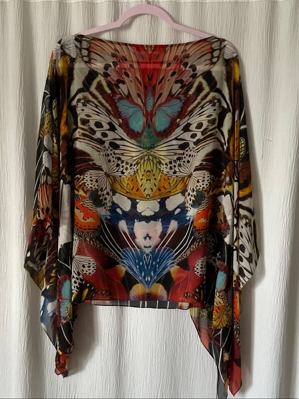 Roberto Cavalli Black Multicolor Butterfly-Print Sheer Tunic Top - Picture 4 of 13